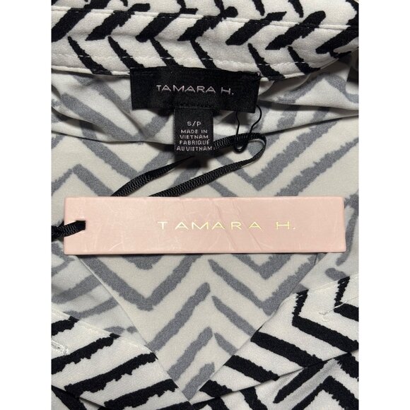 Tamara H Sleeveless Shirt Women Small Black White Chevron Stripe Business Casual - Picture 3 of 6